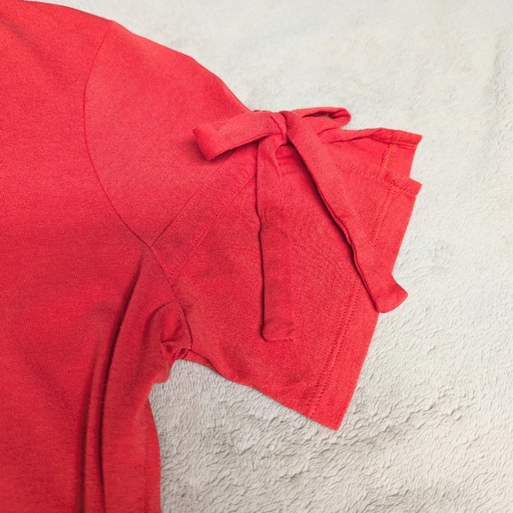 Michael Kors red orange short sleeves brass logo engraved plate Holiday slit bow - Picture 6 of 14